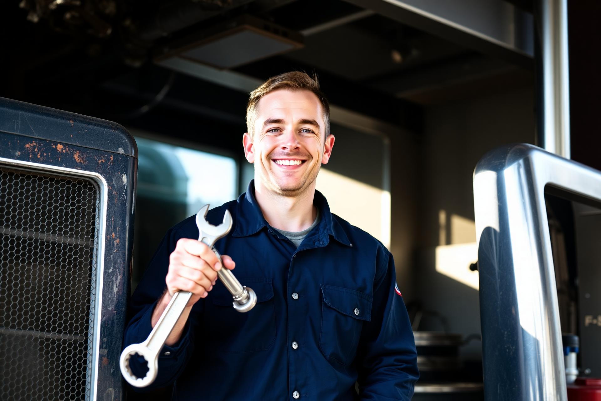 MackTech mechanic working on a diesel truck